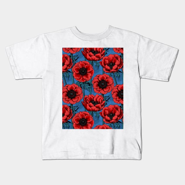 Red anemone garden Kids T-Shirt by katerinamk